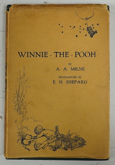 Milne, A.A. - Winnie-the-Pooh... with decorations by Ernest H. Shepard. First Edition. title and num. illus. (some full page), pictorial map on e/ps., half title; publisher's gilt ruled and pictorial green cloth, gilt to